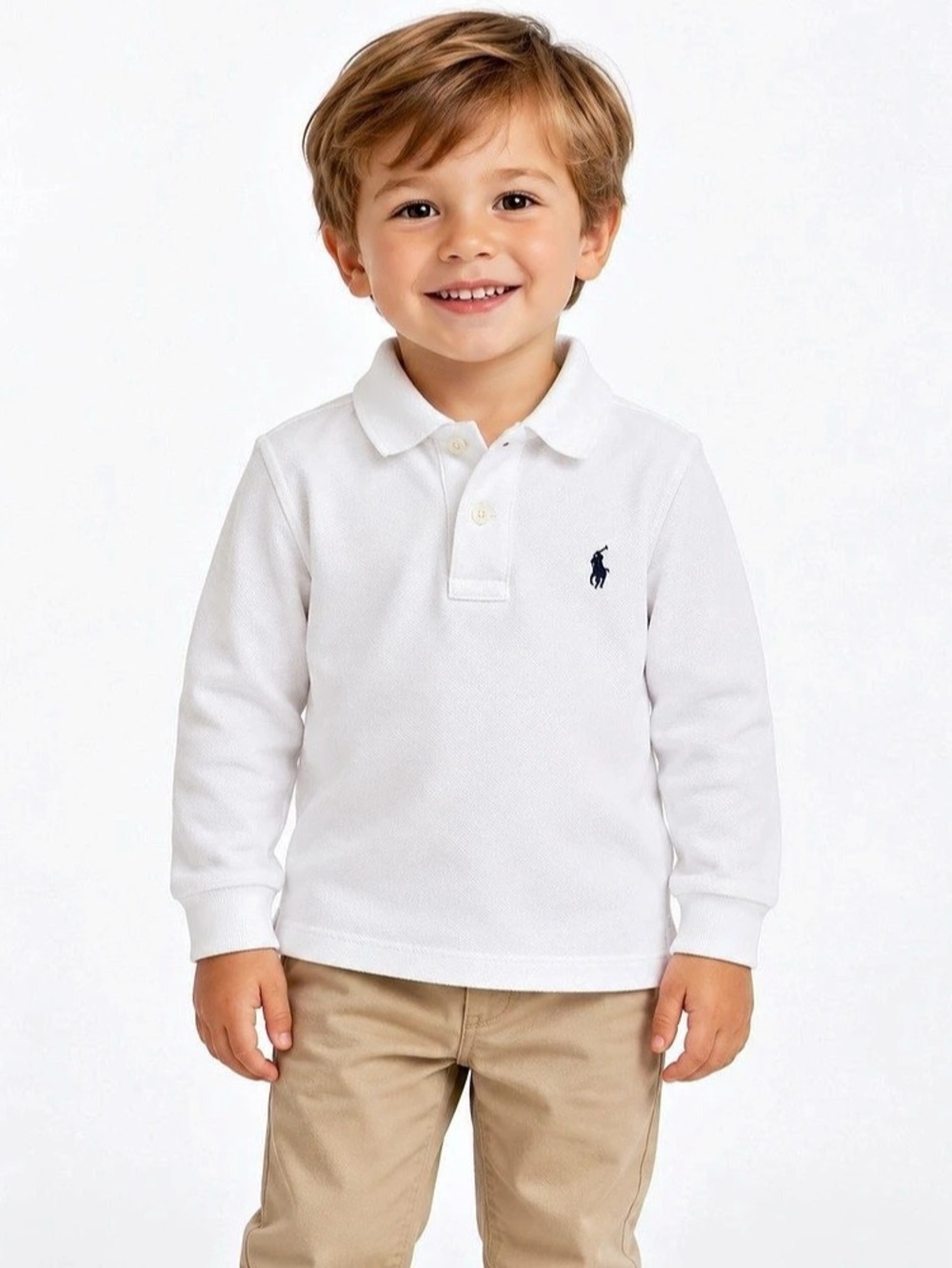 Polo Ralph Lauren Cotton Long-Sleeve Mesh Polo Shirt White Boys 3T